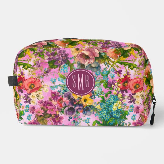  paarse bloemenroze patroonmonogram toilettasje (Voorkant)