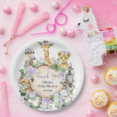 Paarse Bloemensafari Wilde Dieren Verjaardagsgunst Papieren Bordje (Feest)