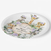 Paarse Bloemensafari Wilde Dieren Verjaardagsgunst Papieren Bordje (Gekanteld)