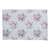 Paarse bloemenschildering in waterverf op blauwe e kussensloop (Voorkant-Links)