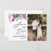 Paarse Bloemenschildering Script Foto Huwelijk Save The Date (Voorkant / Achterkant)