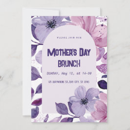 Paarse Bloemenschildering Waterverf Brunch Uitnodi Kaart