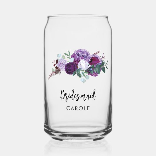 Paarse bloemenschrift Waterverf bruiloft bruidsmei Blikvorm Glas (Voorkant)