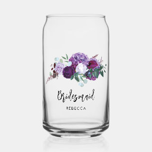 Paarse bloemenscript bruidsmeisje aandenken blikvorm glas