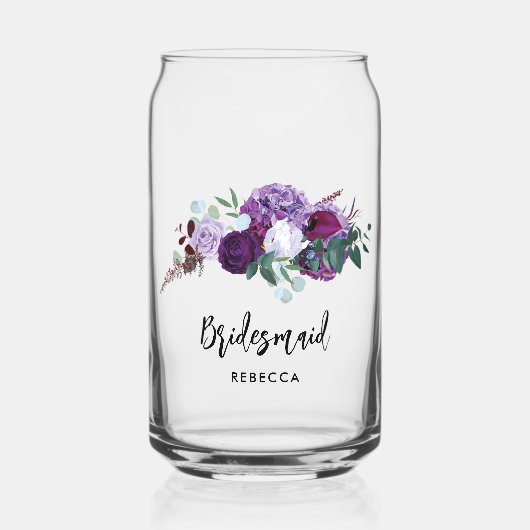 Paarse bloemenscript bruidsmeisje aandenken blikvorm glas (Voorkant)
