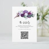 Paarse bloemenscript trouwdetails met QR-code Informatiekaartje (Staand voorkant)