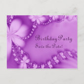 Paarse Bloemensierad, Verjaardagsfeestje Aankondigingskaart (Voorkant)