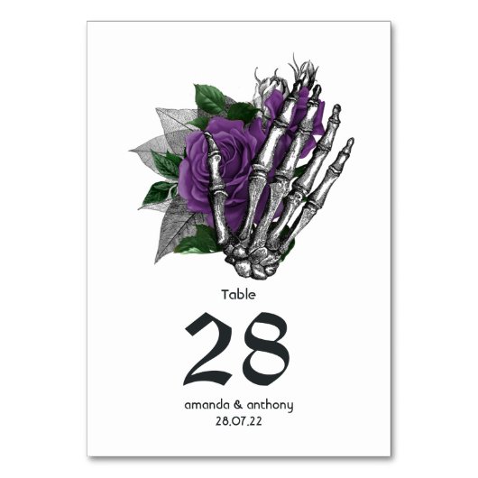Paarse Bloemenskelet Gotische Bruiloft Kaart (Voorkant)