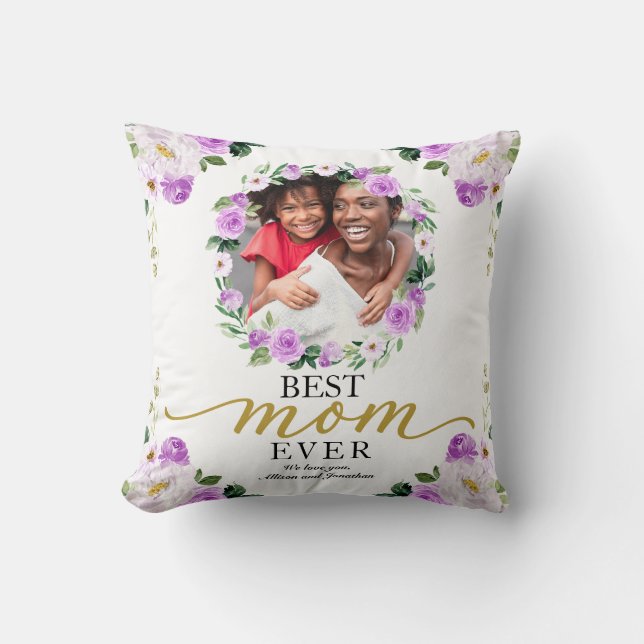 Paarse bloemenslinger Beste moeder ooit Moederdag Kussen (Voorkant)