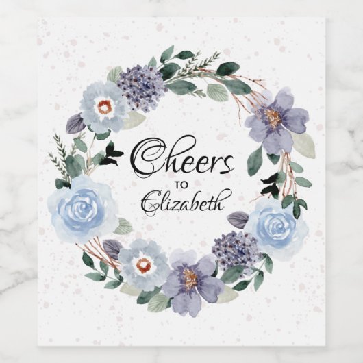 Paarse bloemenslinger bruidsdouche wijn etiket (Enkel label)