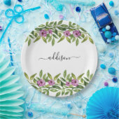 Paarse bloemenslinger en typografie spring papieren bordje (Feest)