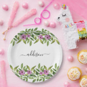 Paarse bloemenslinger en typografie spring papieren bordje (Feest)