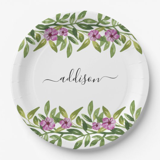 Paarse bloemenslinger en typografie spring papieren bordje (Voorkant)