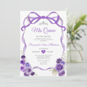 Paarse bloemenslinger lint zilveren kroon Mis Quin Kaart (Staand voorkant)