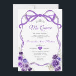 Paarse bloemenslinger lint zilveren kroon Mis Quin Kaart<br><div class="desc">Bewerkbare paarse bloemenslinger lint zilveren kroon Mis Quince uitnodiging
Elegante Quinceañera paarse bloemenprinses verjaardagsuitnodiging
Zilveren kroon Mis Quince 15 jaar,  16e verjaardagsfeest</div>