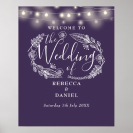 Paarse bloemenslinger verlichtings huwelijks welko poster