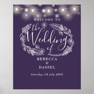 Paarse bloemenslinger verlichtings huwelijks welko poster