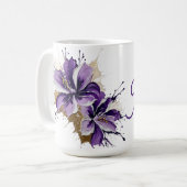 Paarse bloemensplash koffiemok (Voorkant links)