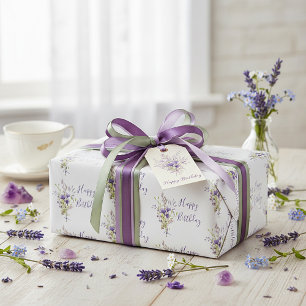 Paarse bloemenspuitbus op maat gemaakte kaart cadeaupapier