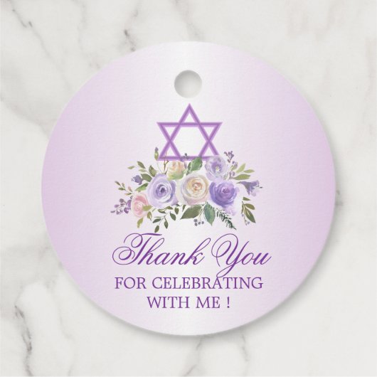 Paarse Bloemenster David Bat Mitzvah Dank u Bedankjes Labels (Achterkant)