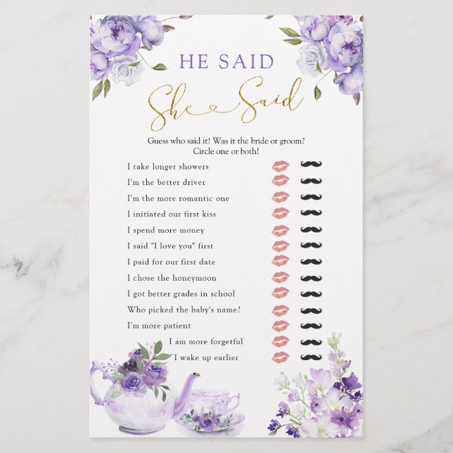 Paarse bloementhee zei ze dat ze Vrijgezellenfeest (Voorkant)