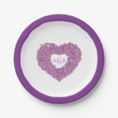 Paarse bloementjes met tulpkraakmonogram papieren bordje (Voorkant)