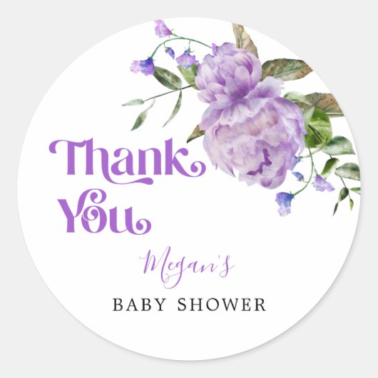 Paarse bloementuin Baby shower Favor Ronde Sticker (Voorkant)