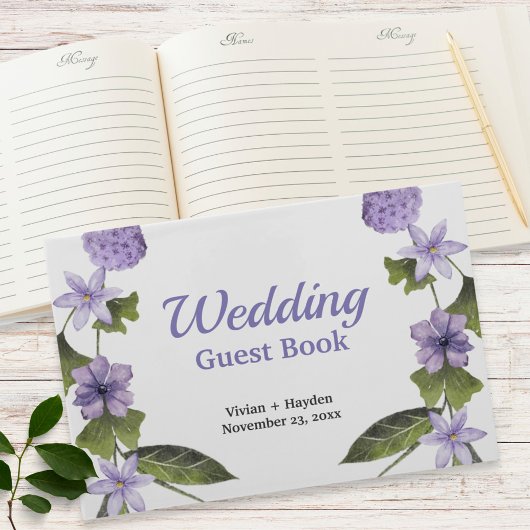 Paarse bloementuin bruiloft gastenboek