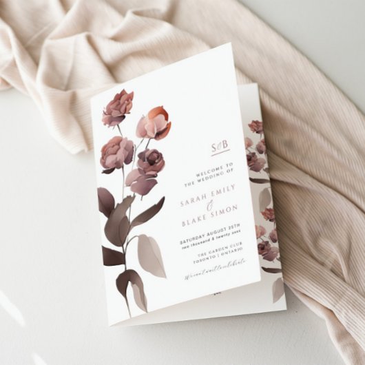 Paarse bloementuin bruiloft gevouwen programma