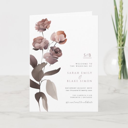 Paarse bloementuin bruiloft gevouwen programma (Voorkant)