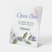 Paarse bloementuin bruiloft open bar reclamebord met voetstuk (Voorkant)