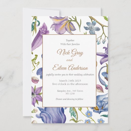 Paarse Bloementuin bruiloft uitnodiging (Voorkant)