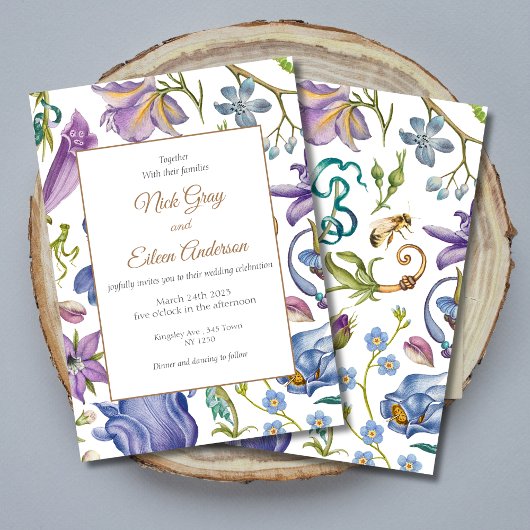 Paarse Bloementuin bruiloft uitnodiging