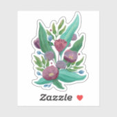 Paarse bloementuin. Geschilderde botanische bloeme Sticker (Vel)