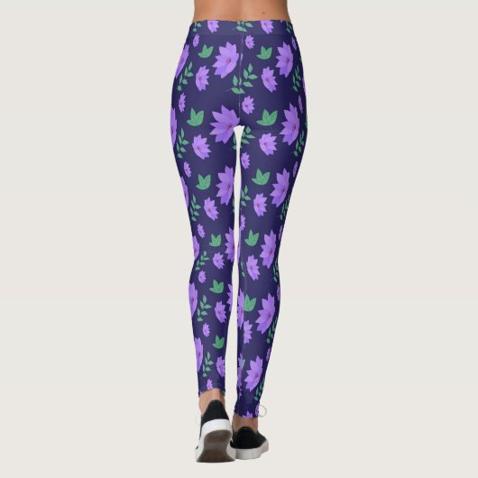 Paarse bloementuin print leggings (Achterkant)