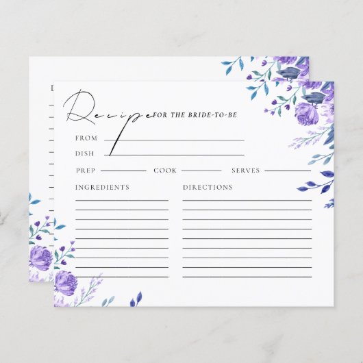 Paarse Bloementuin Vrijgezellenfeest Recept Kaart (Voorkant / Achterkant)