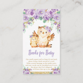 Paarse Bloemenuil Baby shower Breng een boek Informatiekaartje