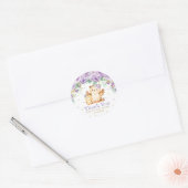 Paarse Bloemenuil Baby shower Dank u voor uw gunst Ronde Sticker (Envelop)