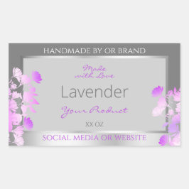 Paarse bloemenverpakkingsetiketten grijs zilver rechthoekige sticker