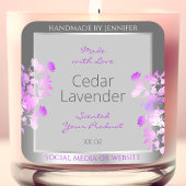 Paarse bloemenverpakkingsetiketten grijs zilver vierkante sticker