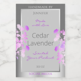 Paarse bloemenverpakkingsetiketten grijs zilver voedselcontainer etiket