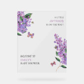 Paarse bloemenvlinder baby shower acryl bord (Voorkant)