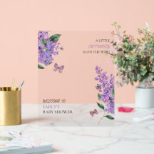 Paarse bloemenvlinder baby shower