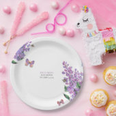 Paarse bloemenvlinder baby shower uitnodiging papieren bordje (Feest)