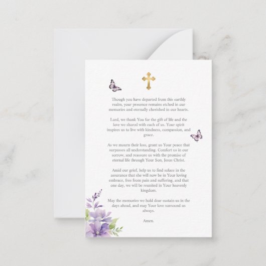 Paarse Bloemenvlinder Begrafenis Gebed Notitiekaartje (Achterkant)