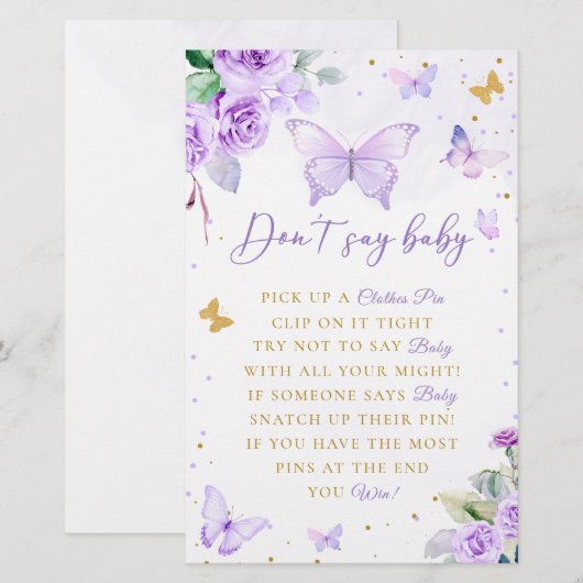 Paarse Bloemenvlinder zeg niet Baby shower spel Briefpapier (Voorkant / Achterkant)