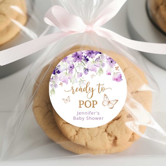 Paarse bloemenvlinders Klaar voor Pop Ronde Sticker
