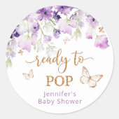 Paarse bloemenvlinders Klaar voor Pop Ronde Sticker (Voorkant)