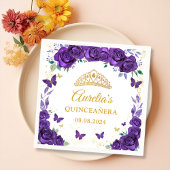 Paarse Bloemenvlinders Quinceanera servetten