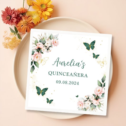 Paarse Bloemenvlinders Quinceanera servetten